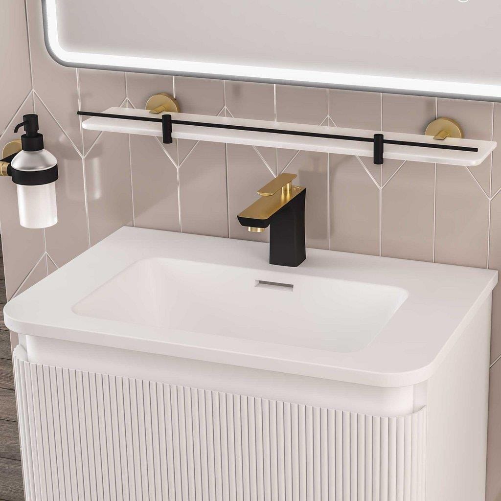 Eastbrook Shelf Eastbrook Catania Glass Shelf in Matt Black with Brushed Brass