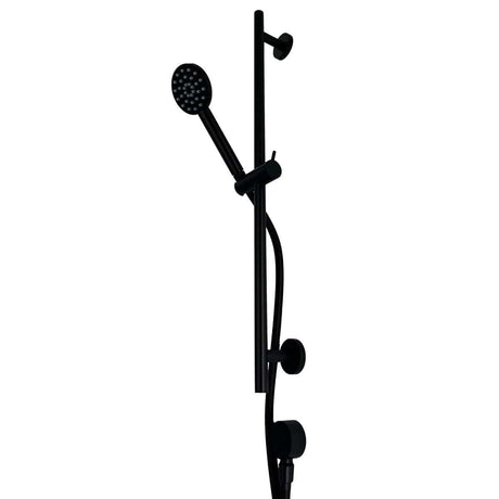 TED Shower Riser Rail Matt Black TED Round Riser Rail Shower Kit with Handset and Wall Outlet