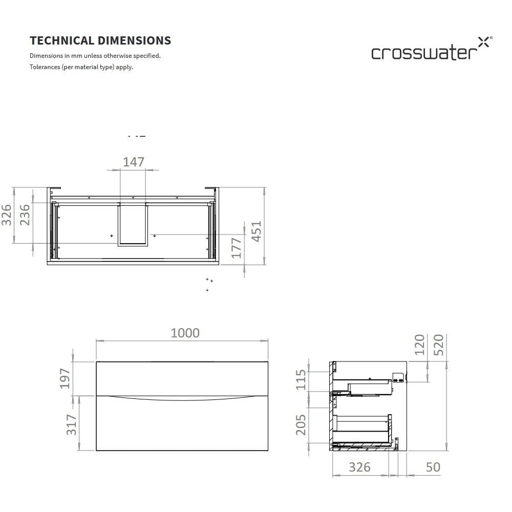 Crosswater Wall Mounted Vanity Unit Crosswater Glide II 2 Drawer 1000mm Vanity Unit in White Gloss with 1 Tap Hole Ceramic Basin