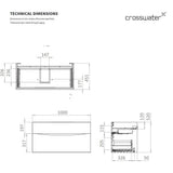 Crosswater Wall Mounted Vanity Unit Crosswater Glide II 2 Drawer 1000mm Vanity Unit in White Gloss with 1 Tap Hole Ceramic Basin