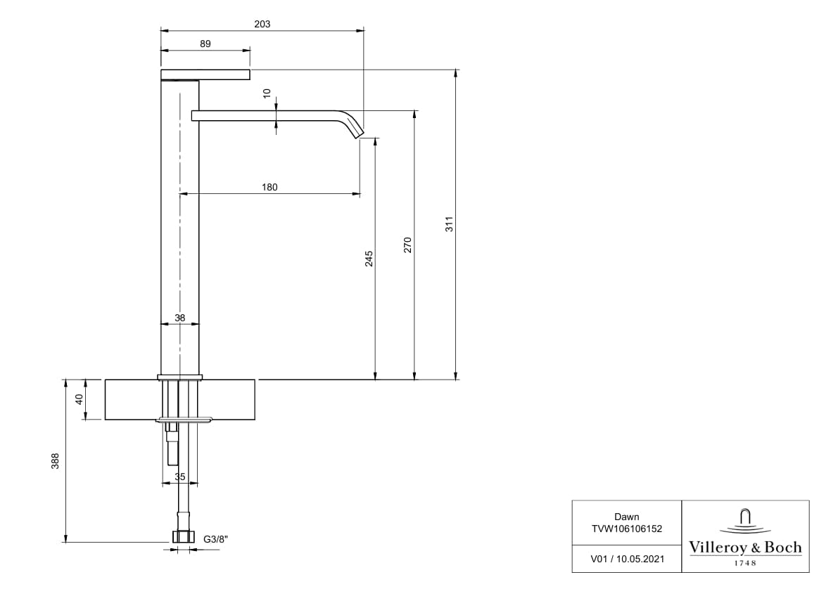 Villeroy & Boch Tall Basin Tap Villeroy & Boch Dawn Tall Single Lever Basin Mixer Tap