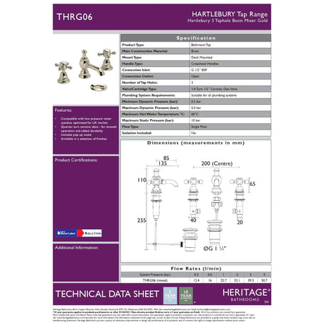 Heritage 3 Tap Hole Basin Set Heritage Hartlebury 3 Hole Basin Mixer Tap with Pop-Up Waste