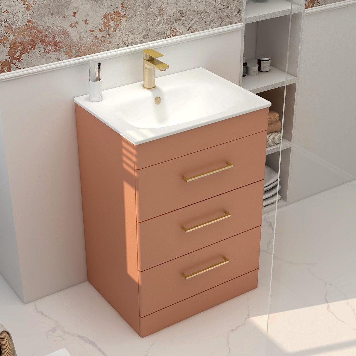Imex Croma Floor Standing Three Drawer 600mm Vanity Unit with 1 Tap Hole Basin