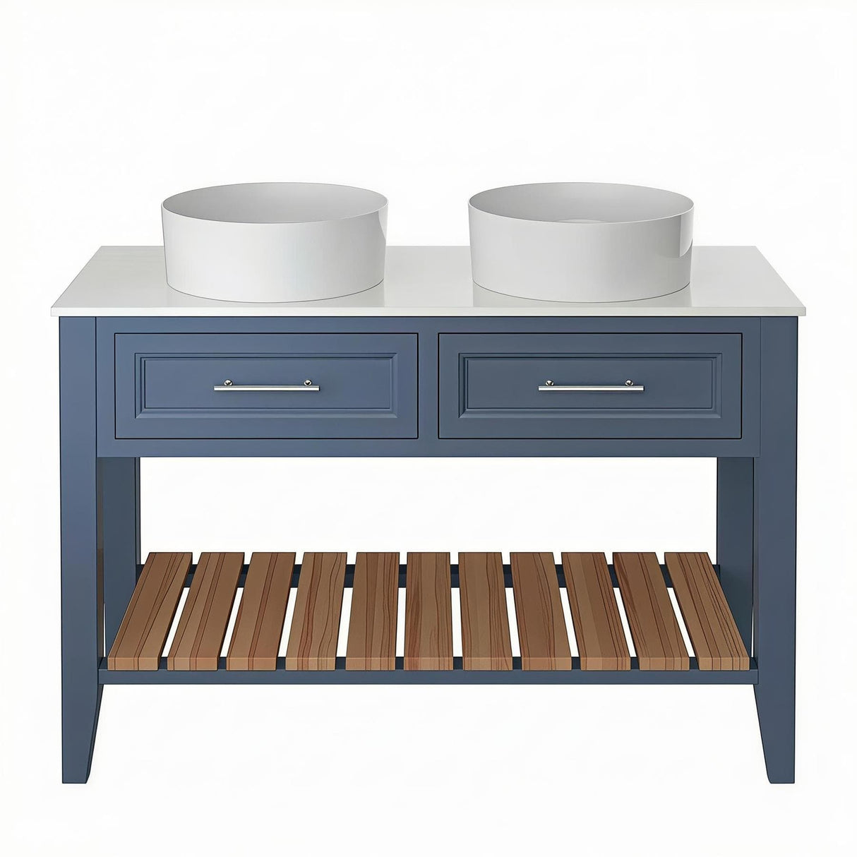 Heritage Floor Standing Vanity Unit Maritime Blue Heritage Broughton 1200mm Washstand, Worktop and Double Basin Bundle