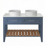 Heritage Floor Standing Vanity Unit Maritime Blue Heritage Broughton 1200mm Washstand, Worktop and Double Basin Bundle