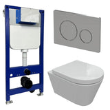 Aquarius Wall Hung Toilet Chrome / Round Aquarius Urbano Rimless Wall Hung Toilet Pack with Frame, Flush Plate, Soft Closing Seat and Hinge Covers