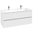 Villeroy & Boch Wall Mounted Vanity Unit Satin White Villeroy & Boch Arto Wall Mounted 1200mm Two Drawer Vanity Unit with Basin