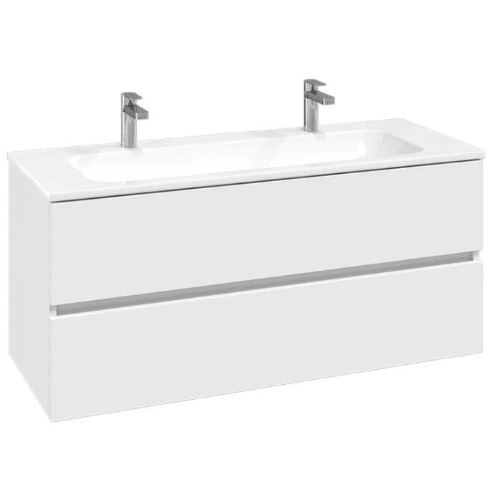 Villeroy & Boch Wall Mounted Vanity Unit Satin White Villeroy & Boch Arto Wall Mounted 1200mm Two Drawer Vanity Unit with Basin
