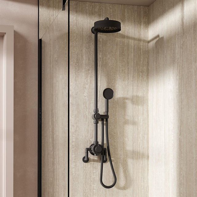 Crosswater Exposed Shower Set Crosswater MPRO Industrial Exposed Shower Valve Set with Adjustable Riser, Fixed Shower Head and Handset in Carbon Black