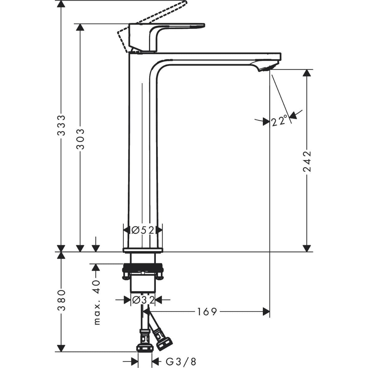 Hansgrohe Tall Basin Tap Hansgrohe Rebris S Single Lever Basin Mixer Tap 240 Coolstart in Chrome