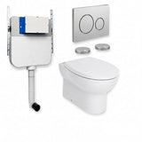 Aquarius Bathrooms Back To Wall Toilet Chrome / Round Aquarius Urbano Rimless Back to Wall Toilet Pack with Cistern, Flush Plate, Soft Closing Seat and Hinge Covers