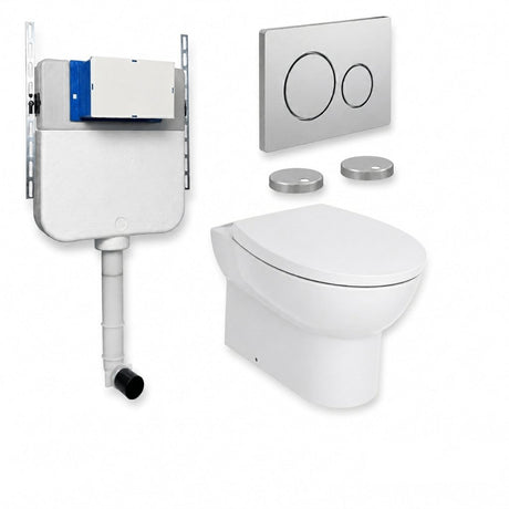 Aquarius Bathrooms Back To Wall Toilet Chrome / Round Aquarius Urbano Rimless Back to Wall Toilet Pack with Cistern, Flush Plate, Soft Closing Seat and Hinge Covers