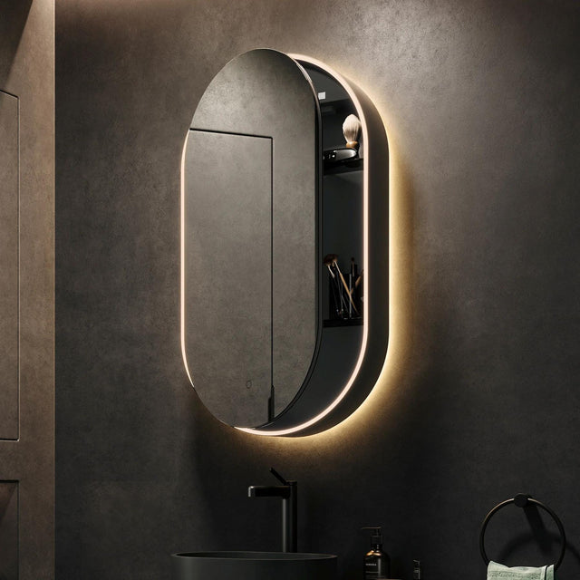hib. Mirrored Cabinet Black hib. Romana Pill LED Illuminated Mirror Cabinet