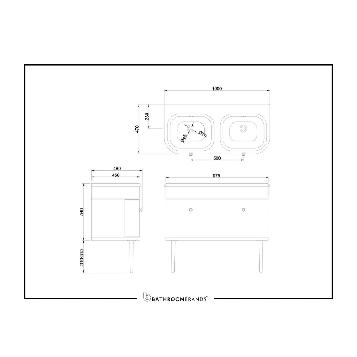 Burlington Chalfont 1000mm Wall Mounted Single Drawer Vanity Unit with Double Basin