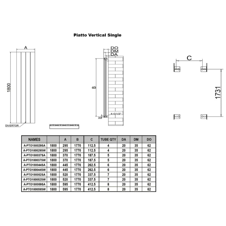 Reina Panel Radiator Reina Piatto Single Vertical Panel Central Heating Radiator
