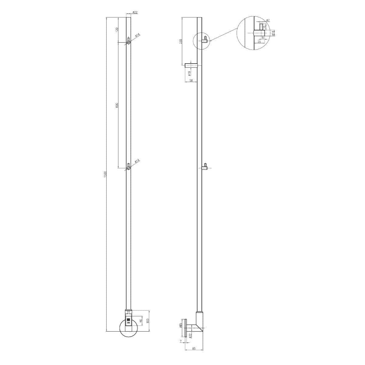 Reina Designer Towel Radiator Reina Ines Dry Electric Designer Towel Pole with Digital Timers - 1500 x 22mm