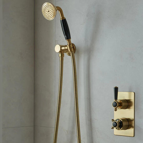 Vado Shower Handset Brushed Bronze/Black Booth & Co. Axbridge Single Function Shower Handset with Hose, and Intergrated Outlet and Bracket