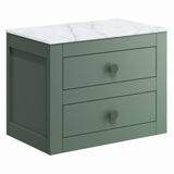 Crosswater Wall Mounted Vanity Unit Sage Green / 610 x 460mm Crosswater Canvass Vanity Unit with White Carrara Marble Effect Worktop