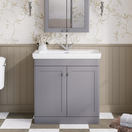Aquarius Bathrooms Floor Standing Vanity Unit Grey / 1 Aquarius Leighton 800mm Floor Standing Two Door Vanity Unit with Basin