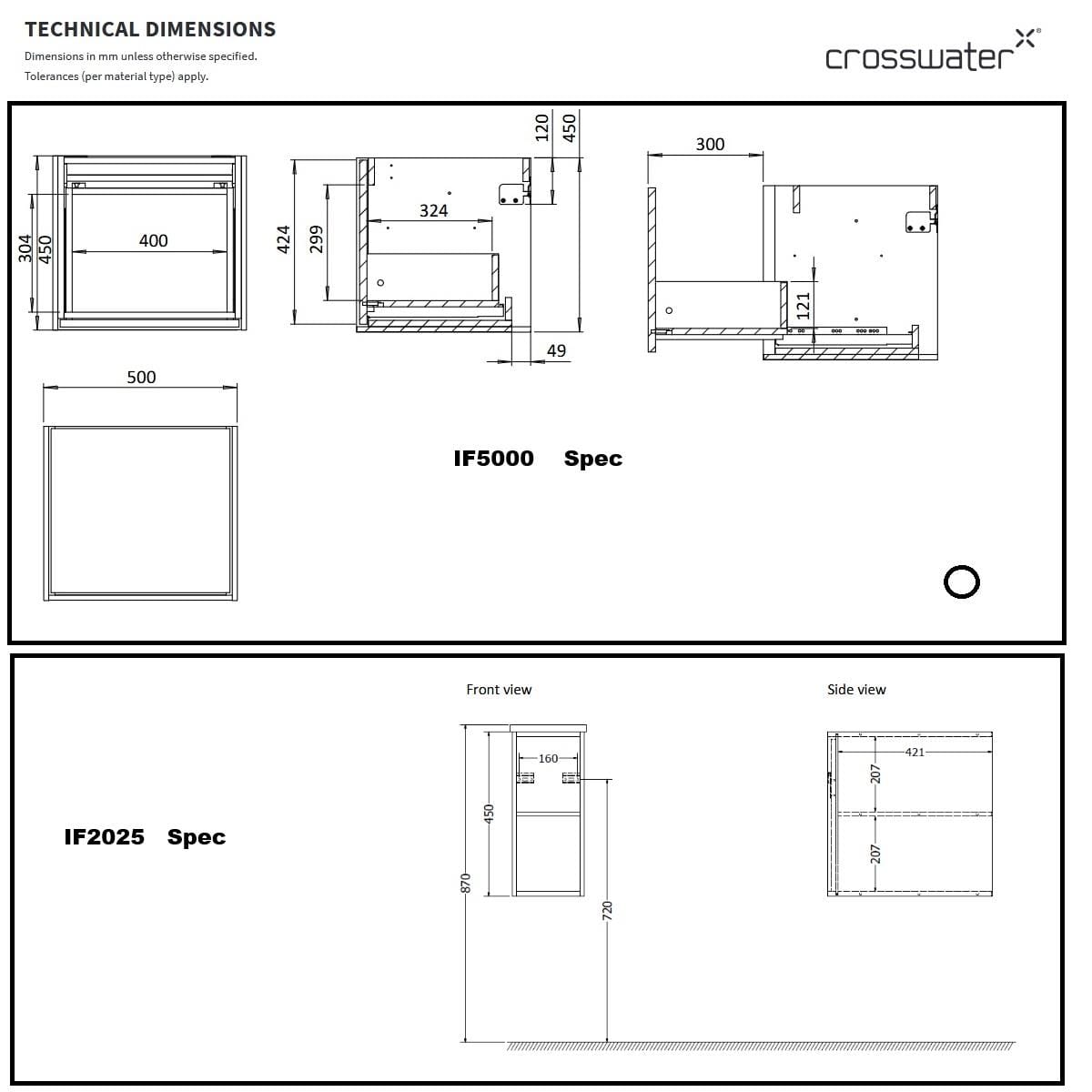 Crosswater Wall Mounted Vanity Unit Crosswater Infinity 700mm Wall Mounted Vanity Unit in White Gloss with Carrara Marble Effect Worktop