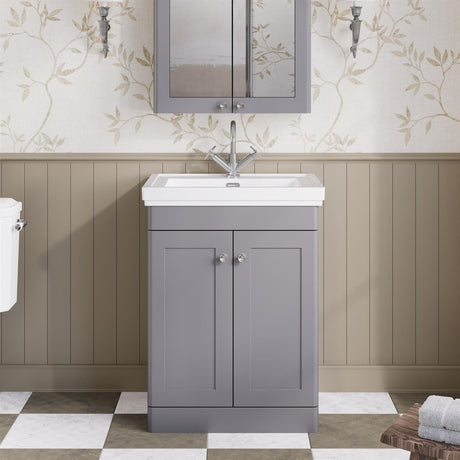 Aquarius Bathrooms Floor Standing Vanity Unit Grey / 3 Aquarius Leighton 600mm Floor Standing Two Door Vanity Unit with Basin