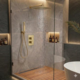 Aquarius Bathrooms Concealed Shower Set Brushed Brass Aquarius RainLux Square 2 Outlet Shower Bundle