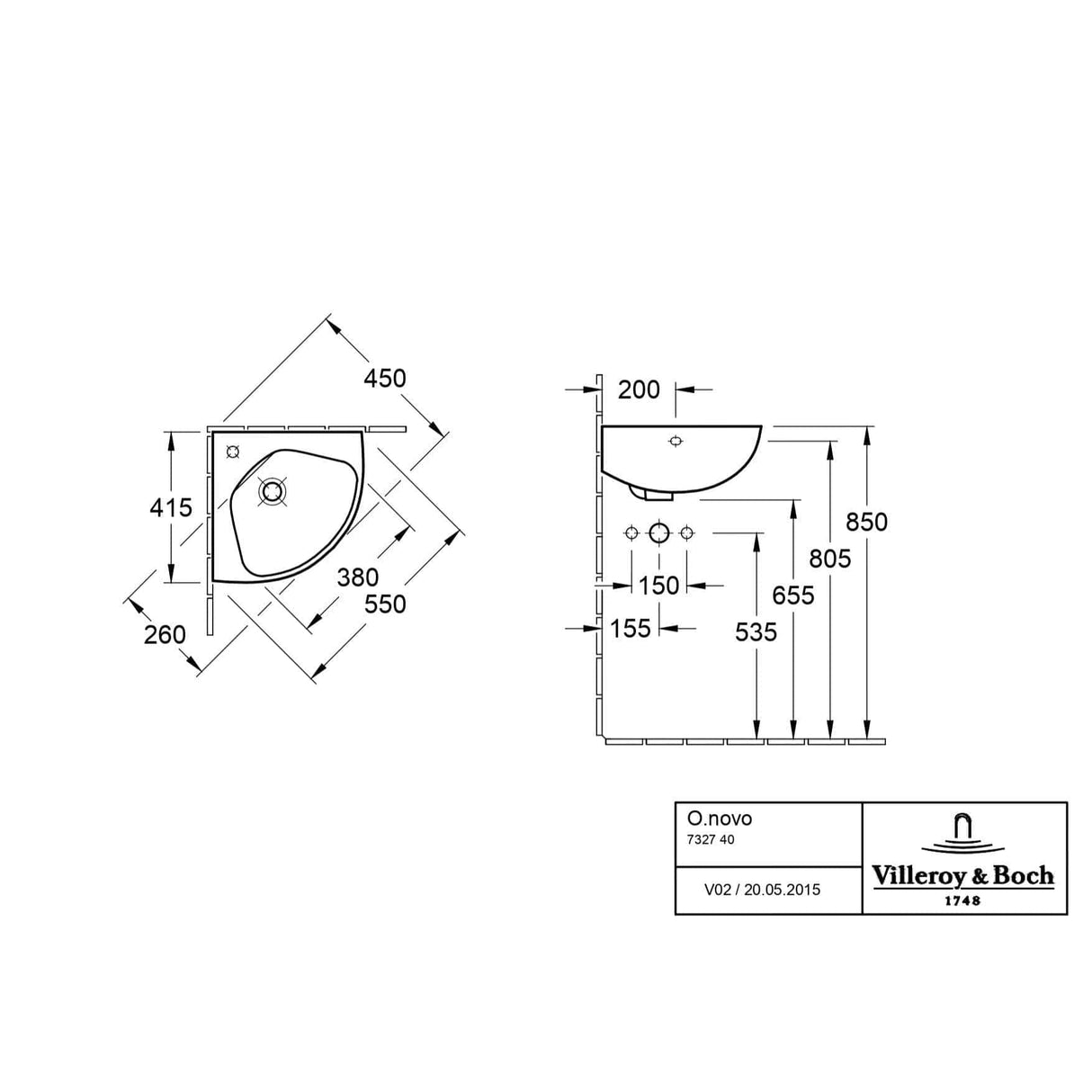 Villeroy & Boch Cloakroom Basin Villeroy & Boch O.novo 415mm Corner Cloakroom  Basin in White Alpin