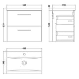 Aquarius Bathrooms Wall Mounted Vanity Unit Aquarius Brisbane 600mm Wall Hung 2 Drawer Vanity Unit with 1 Tap Hole Mid Edge Basin