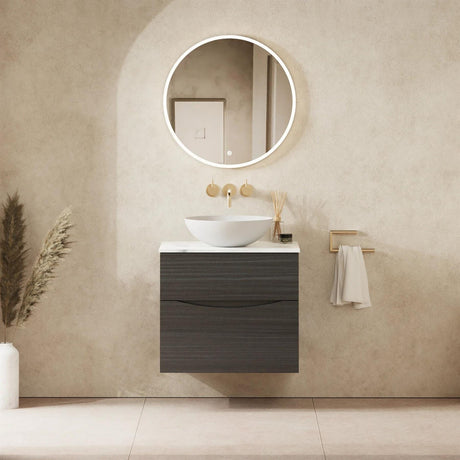 Crosswater Wall Mounted Vanity Unit 600mm / Steelwood / Carrara Marble Effect Crosswater Glide II Wall Mounted Two Drawer Vanity Unit with Worktop