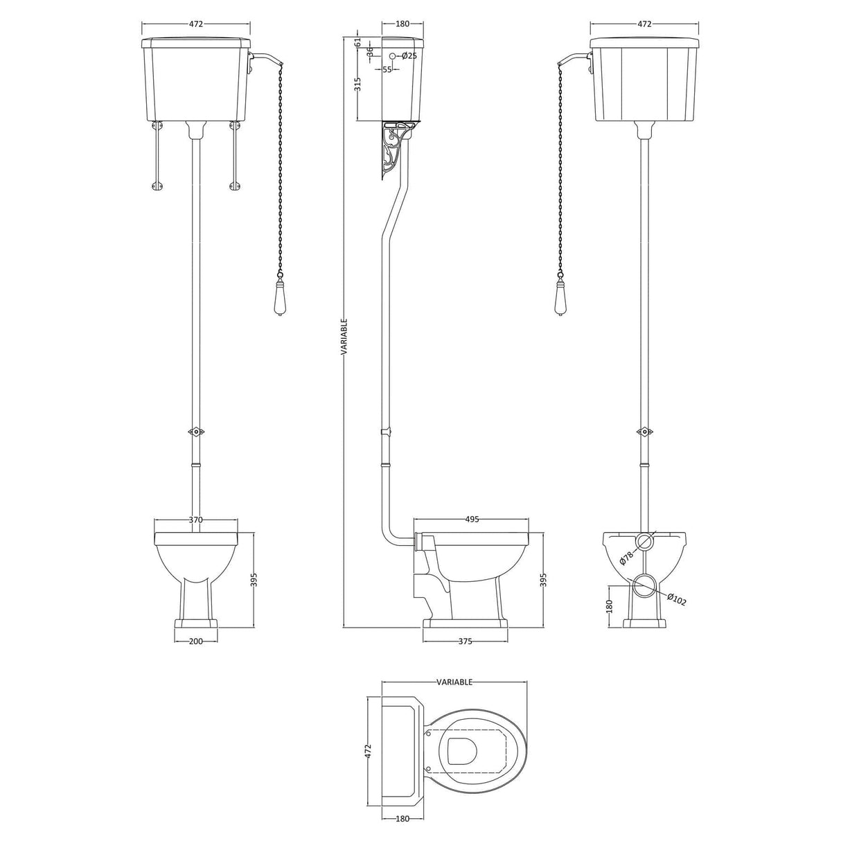 Aquarius Bathrooms High Level Toilet Aquarius Harewood Traditional High Level Toilet with Soft Close Seat