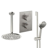 UK Bathroom Store Concealed Shower Set Brushed Nickel / Ceiling Arm / 200mm Crosswater Crossbox Shower Set 4 - 2 Outlet with Riser Rail Kit and Fixed Overhead Showerhead