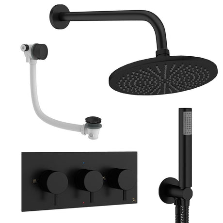 Crosswater Concealed Shower Set Matt Black / Wall Arm / 300mm Crosswater Design 3 Handle 3 Outlet Shower and Bath Filler Set 8