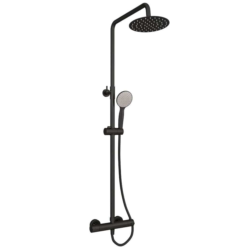 Eastbrook Exposed Shower Set Matt Black Eastbrook Modern Round Thermostatic Shower Valve Set with Adjustable Riser, Showerhead and Handset