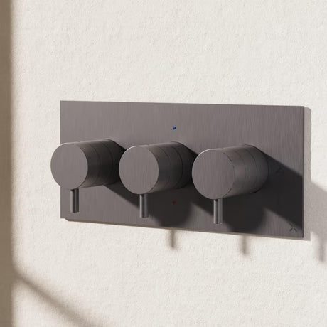 Crosswater Concealed Shower Valve Slate Crosswater MPRO 3 Outlet, 3 Handle Landscape Concealed Thermostatic Shower Valve