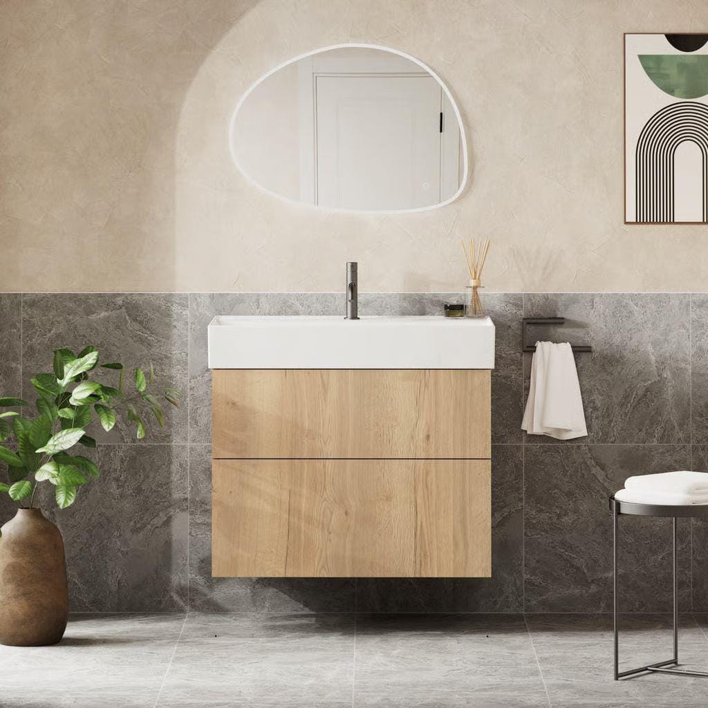 Crosswater Wall Mounted Vanity Unit Windsor Oak / 1 Hole Crosswater Avenue 800mm Two Drawer Wall Mounted Vanity Unit with Basin