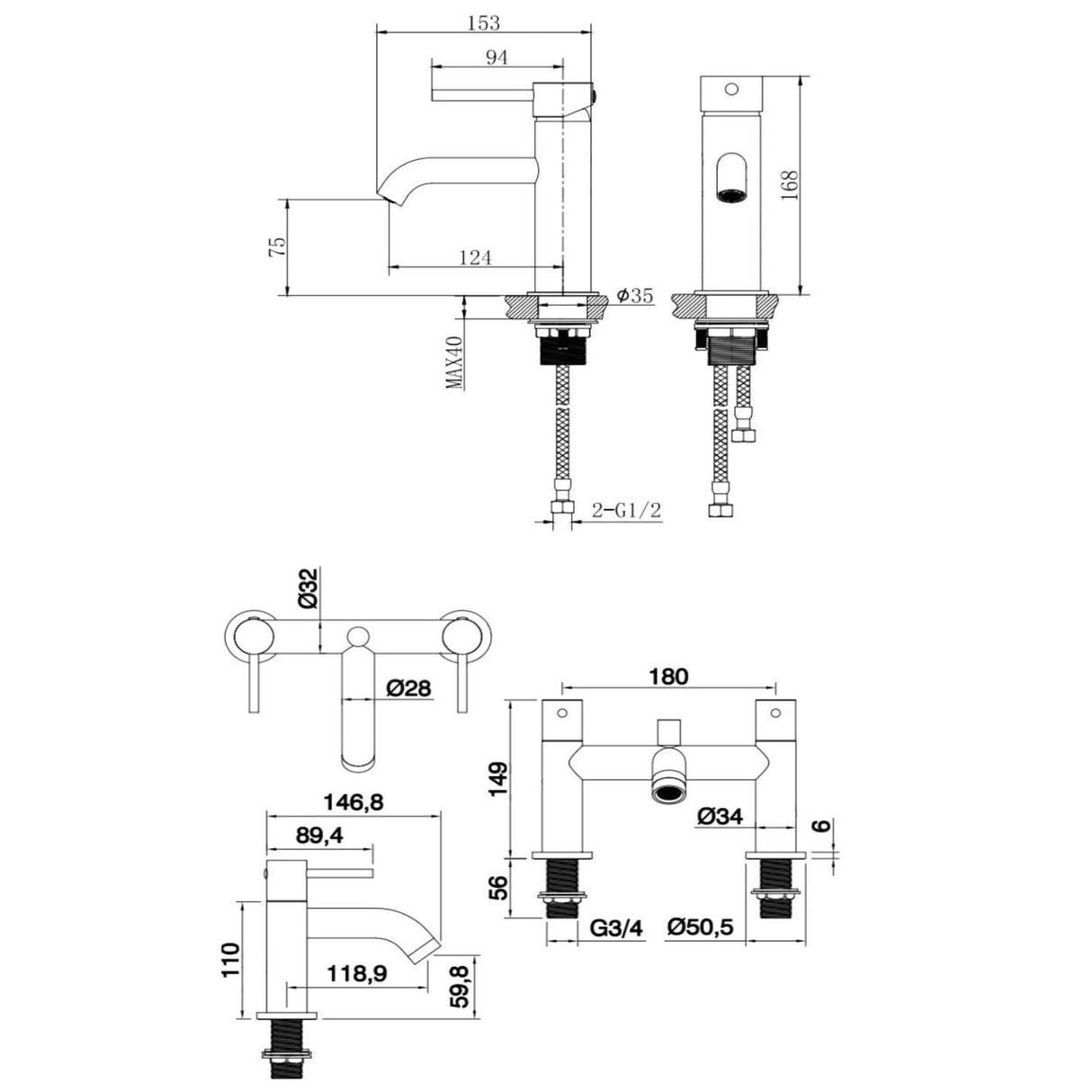 Aquarius Bathrooms Bath Shower Mixer Aquarius RF-Series Complete Bath and Basin Brassware Pack with Basin Tap, Bath and Shower Mixer and Wastes