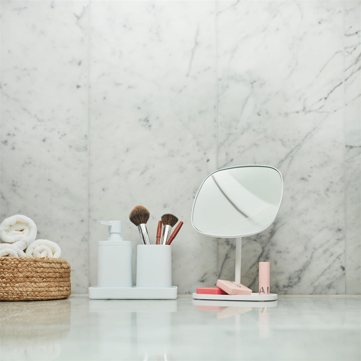 Smedbo Beslagsboden Glow Freestanding Square Magnifing Mirror with Tray