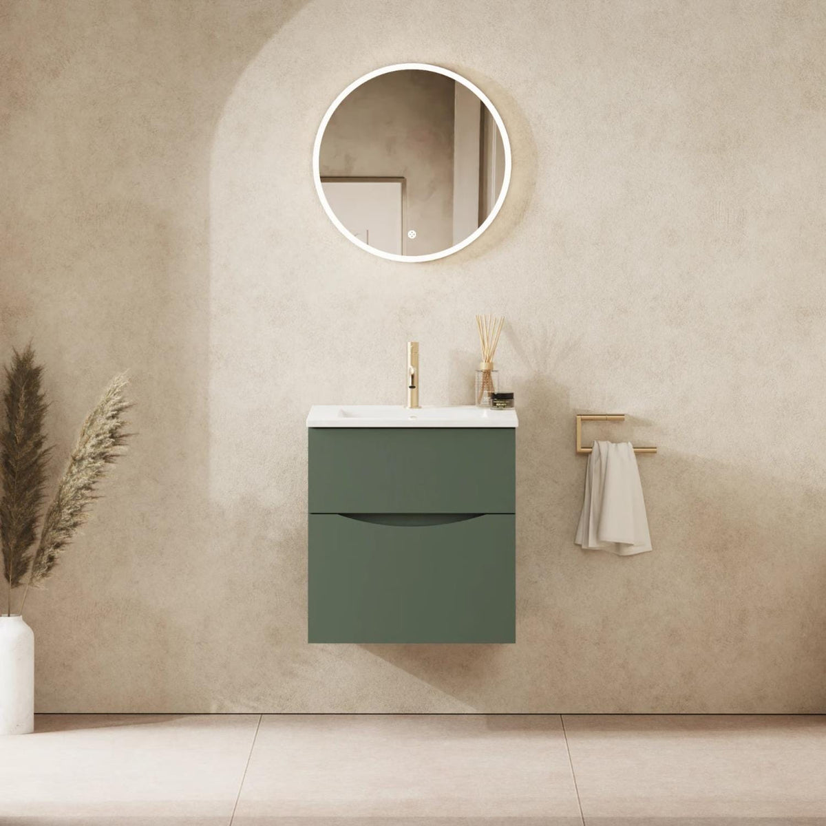 Crosswater Wall Mounted Vanity Unit 500mm / Sage Green Crosswater Glide II Wall Mounted Two Drawer Vanity Unit with Basin