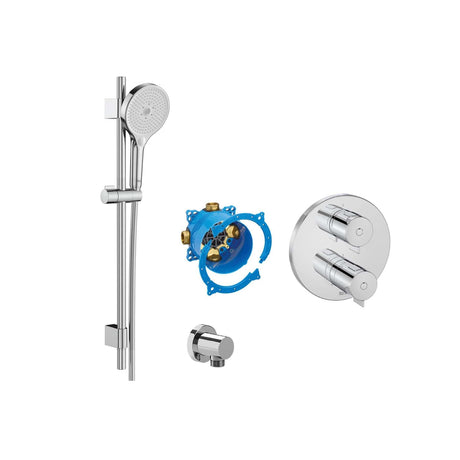 Roca Concealed Shower Set Chrome Roca T-500 Round Thermostatic Concealed Shower Valve with with Shower Handset and Slide Rail Set