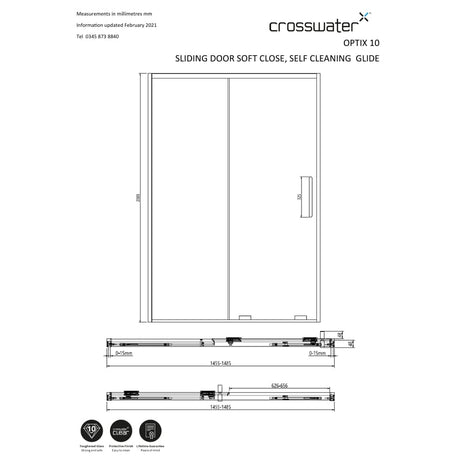 Crosswater Sliding Shower Doors Crosswater Optix10 Sliding Door 1500mm in Polished Stainless Steel