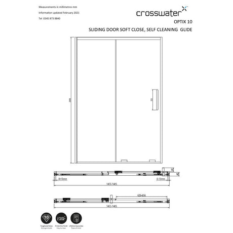 Crosswater Sliding Shower Doors Crosswater Optix10 Sliding Door 1500mm in Polished Stainless Steel