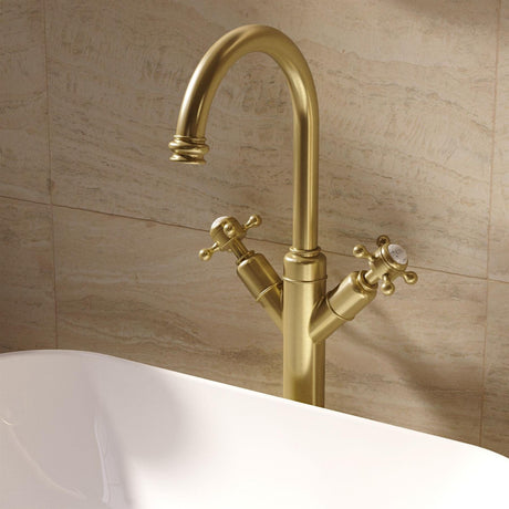 Crosswater Tall Basin Tap Brushed Brass Crosswater Belgravia Tall Monobloc Basin Mixer Tap with Crosshead Handle