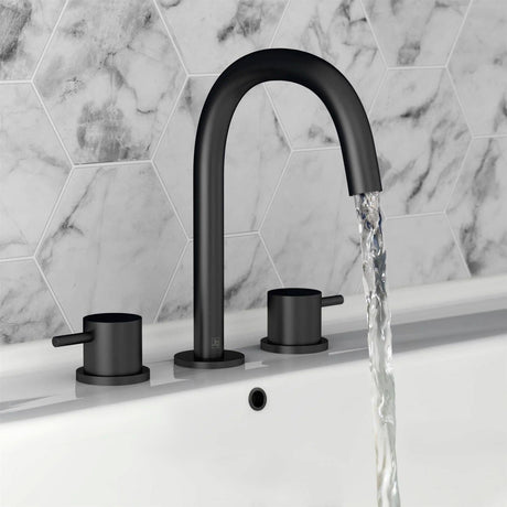 JTP 3 Tap Hole Basin Set Matt Black JTP VOS 3 Hole Deck Mounted Basin Mixer Tap