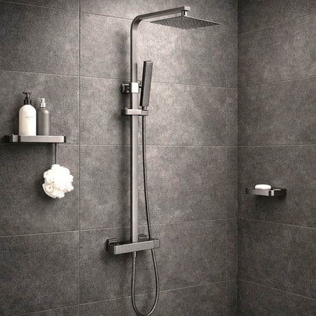 Aquarius Bathrooms Exposed Shower Set Gunmetal Grey Aquarius RainLux Cool Touch Adjustable Square Exposed Shower Valve and Kit