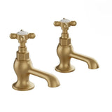 Vado Pillar Basin Tap Brushed Brass/Crackled White Booth & Co. Axbridge Crosshead Basin Pillar Taps (Pair)
