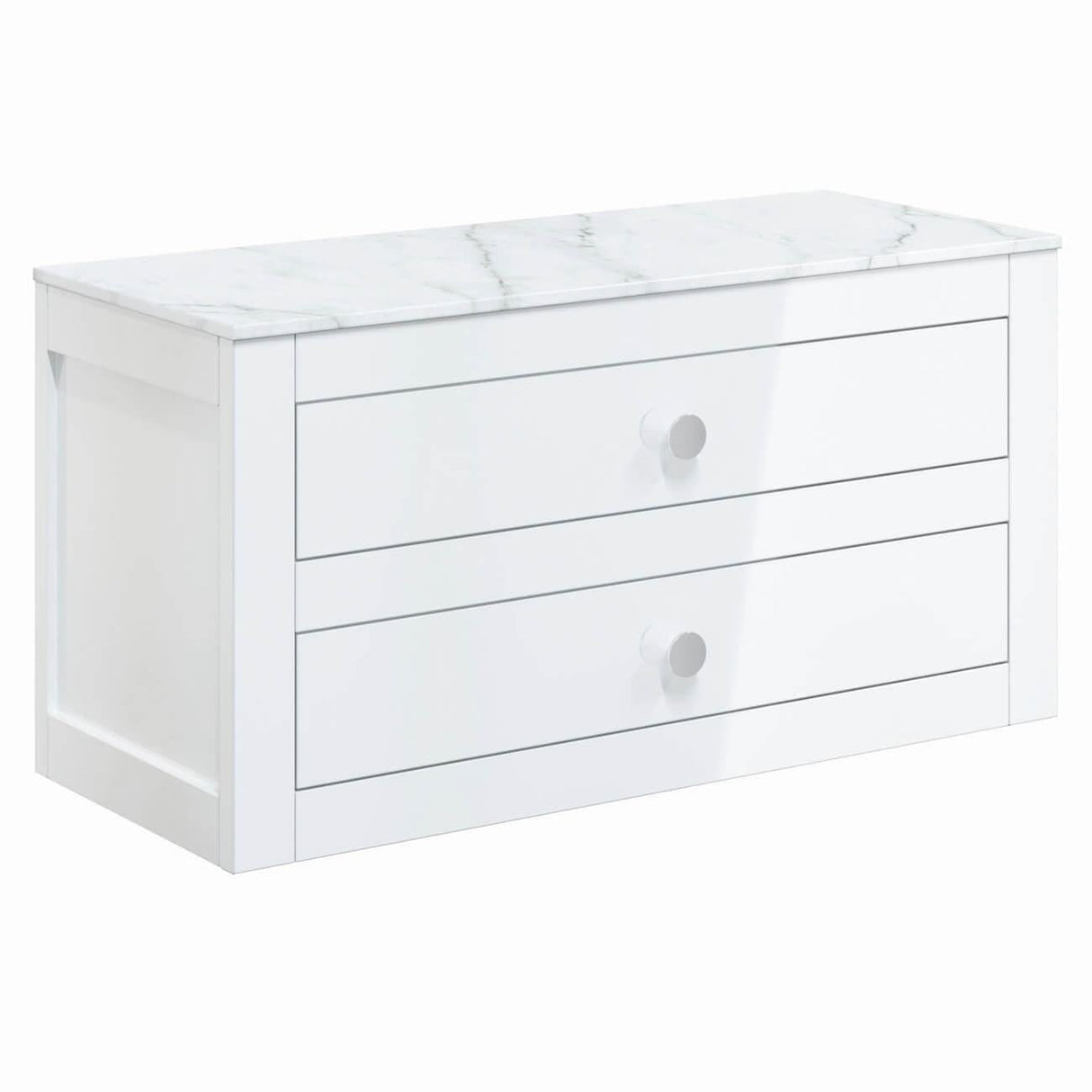 Crosswater Wall Mounted Vanity Unit White Gloss / 910 x 460mm Crosswater Canvass Vanity Unit with White Carrara Marble Effect Worktop