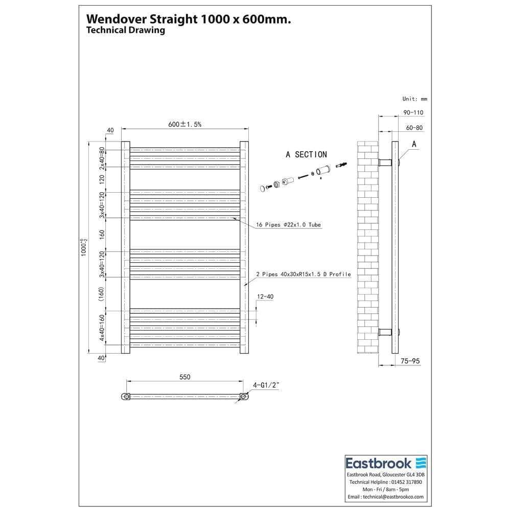 Eastbrook Wendover Straight Heated Towel Rail in Anthracite