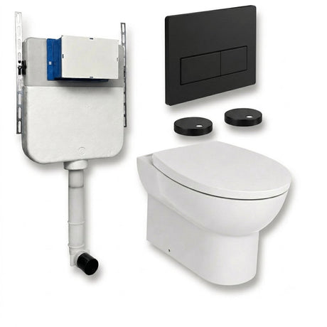 Aquarius Bathrooms Back To Wall Toilet Matt Black / Square Aquarius Urbano Rimless Back to Wall Toilet Pack with Cistern, Flush Plate, Soft Closing Seat and Hinge Covers
