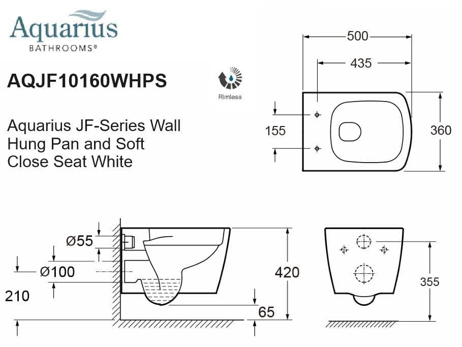 Aquarius Wall Hung Toilet Aquarius JF-Series Wall Hung Toilet with Soft Close Seat