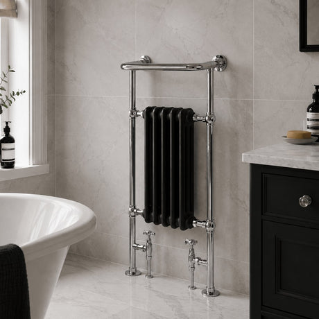 Heritage Traditional Towel Radiator Heritage Baby Clifton Traditional Straight Vertical Heated Towel Radiator - 940 x 498mm - Chrome/Black